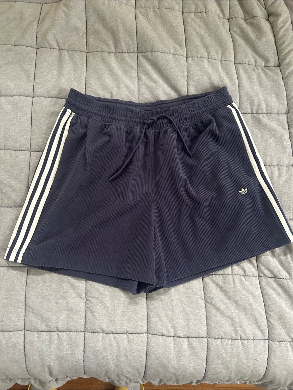 adidas Navy Athletic Shorts with White Side Stripes